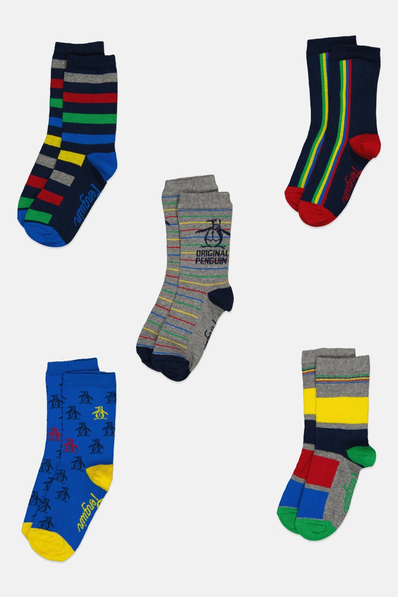 Original Penguin Kids Boy 5 Pairs Graphic Print Socks, Multicolor - Image 3