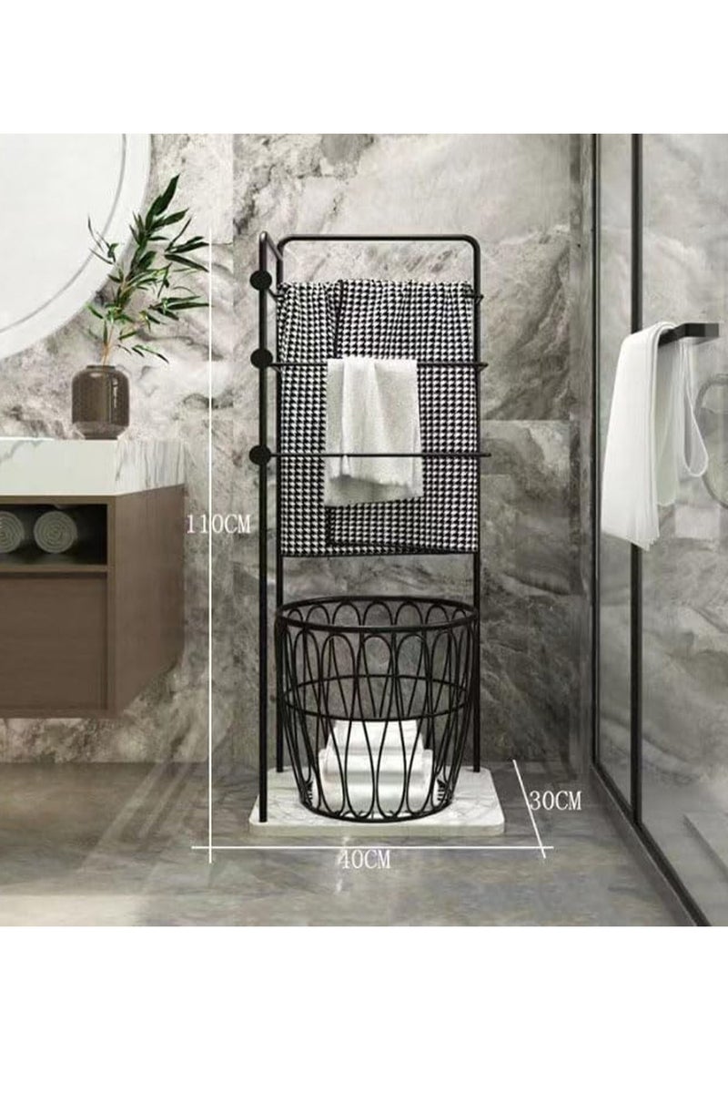 MONOGUE Towel Rack 3-Tier Freestanding with Laundry Basket Blanket & Clothes Organizer for Bathroom and Bedroom - Image 2