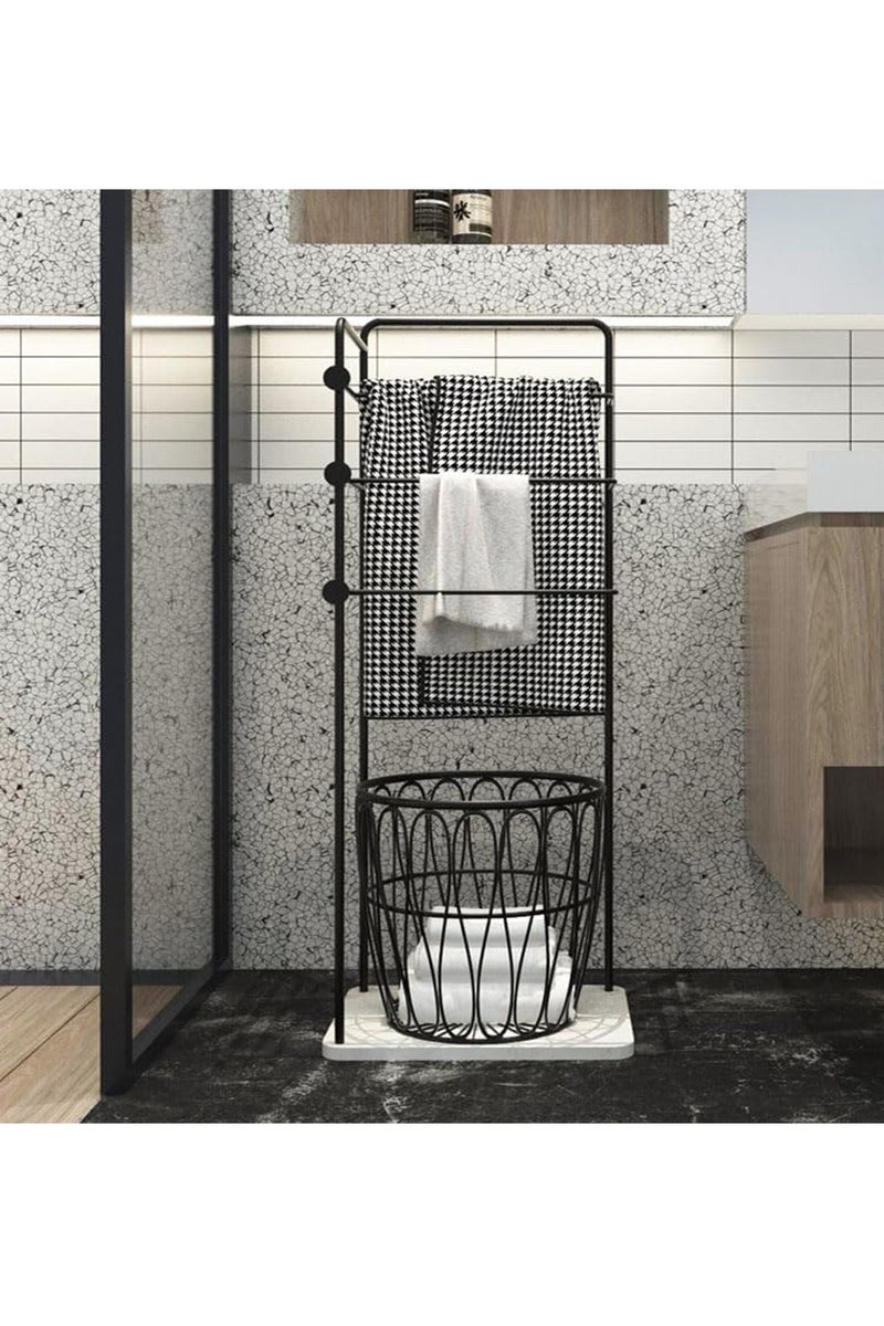 MONOGUE Towel Rack 3-Tier Freestanding with Laundry Basket Blanket & Clothes Organizer for Bathroom and Bedroom - Image 4