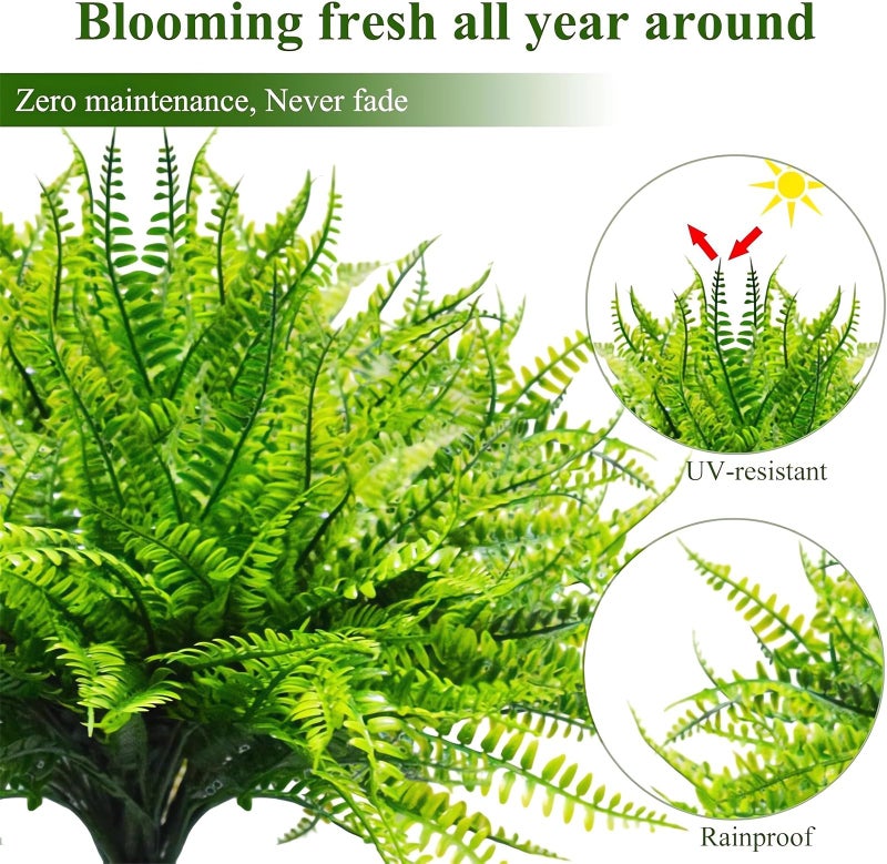 YTCPMHEA UV Resistant Lifelike Artificial Boston Fern - 2024 New Faux Boston Ferns Outdoor Planter Large, Realistic Fake Feen Hanging Silk Fern Stems Indoor Basket Plant Urn Fillers Front Porch (2, Green) - Image 3