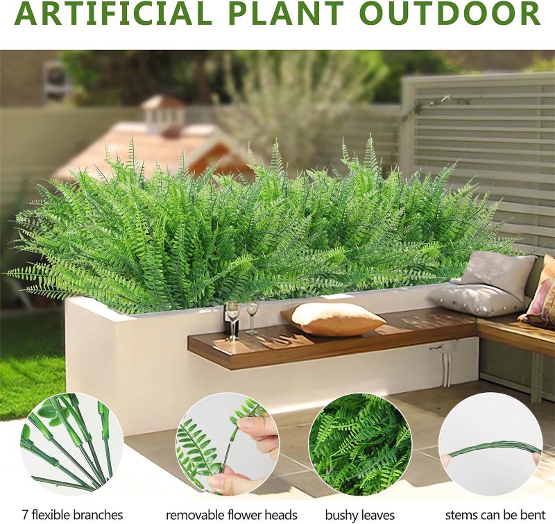 YTCPMHEA UV Resistant Lifelike Artificial Boston Fern - 2024 New Faux Boston Ferns Outdoor Planter Large, Realistic Fake Feen Hanging Silk Fern Stems Indoor Basket Plant Urn Fillers Front Porch (2, Green) - Image 4