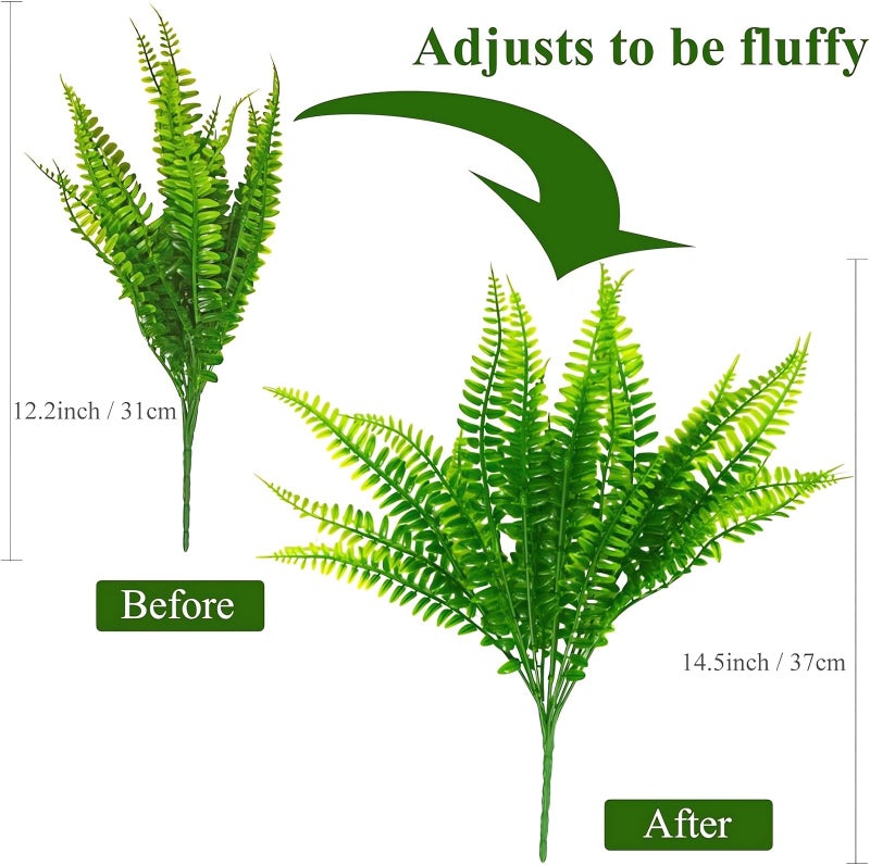 YTCPMHEA UV Resistant Lifelike Artificial Boston Fern - 2024 New Faux Boston Ferns Outdoor Planter Large, Realistic Fake Feen Hanging Silk Fern Stems Indoor Basket Plant Urn Fillers Front Porch (2, Green) - Image 5