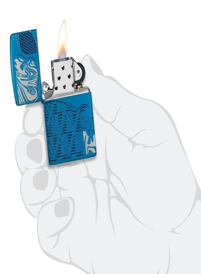 Zippo Armor High Polish Blue Skull Design Pocket Lighter - Image 5
