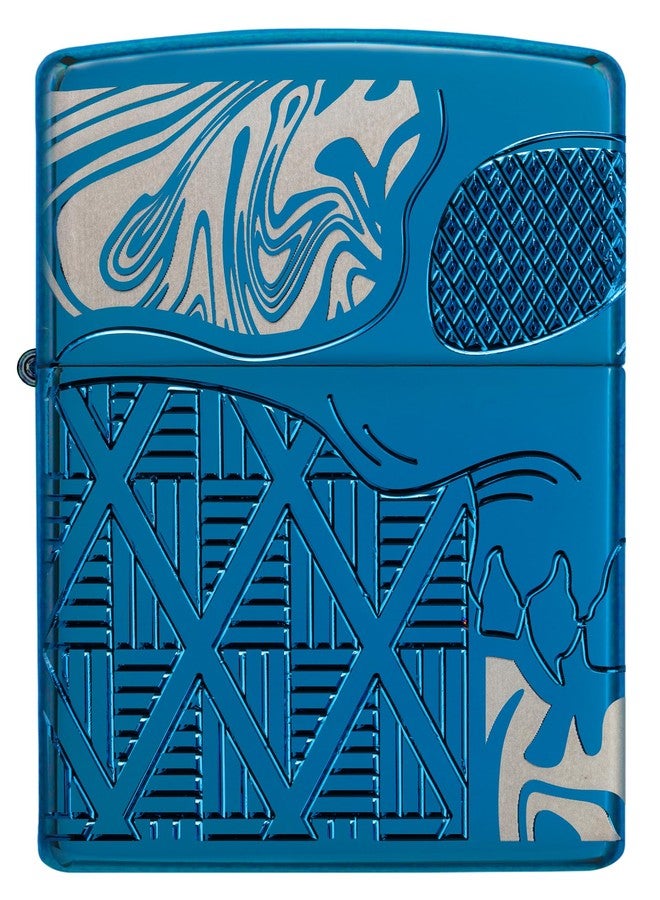 Zippo Armor High Polish Blue Skull Design Pocket Lighter - Image 2