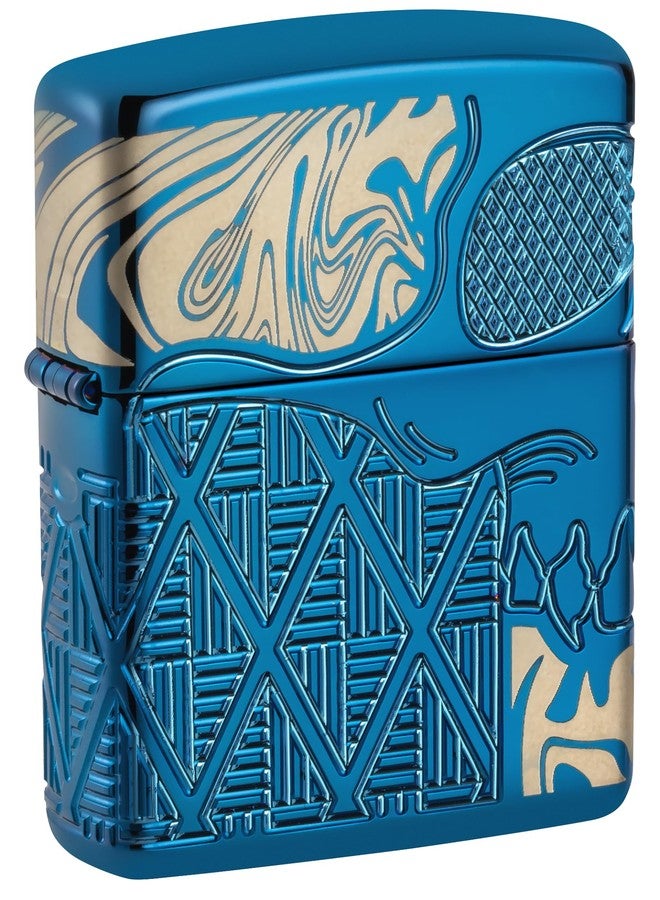 Zippo Armor High Polish Blue Skull Design Pocket Lighter - Image 1