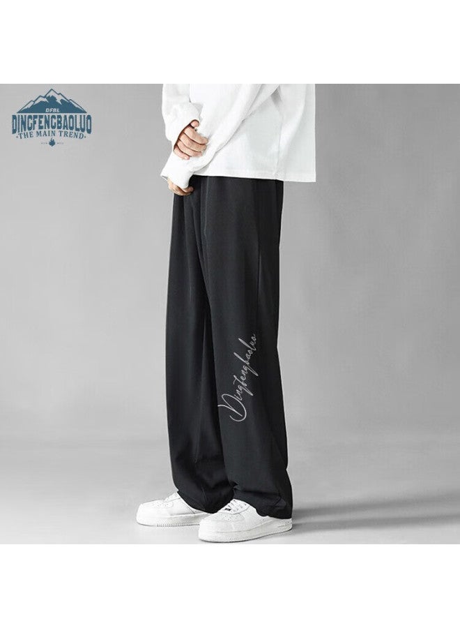Dingfengbaoluo Men's Casual Loose Straight Leg Comfortable Wide Leg Pants Spring Summer Sports Trousers Ddf04 Black L - Image 2