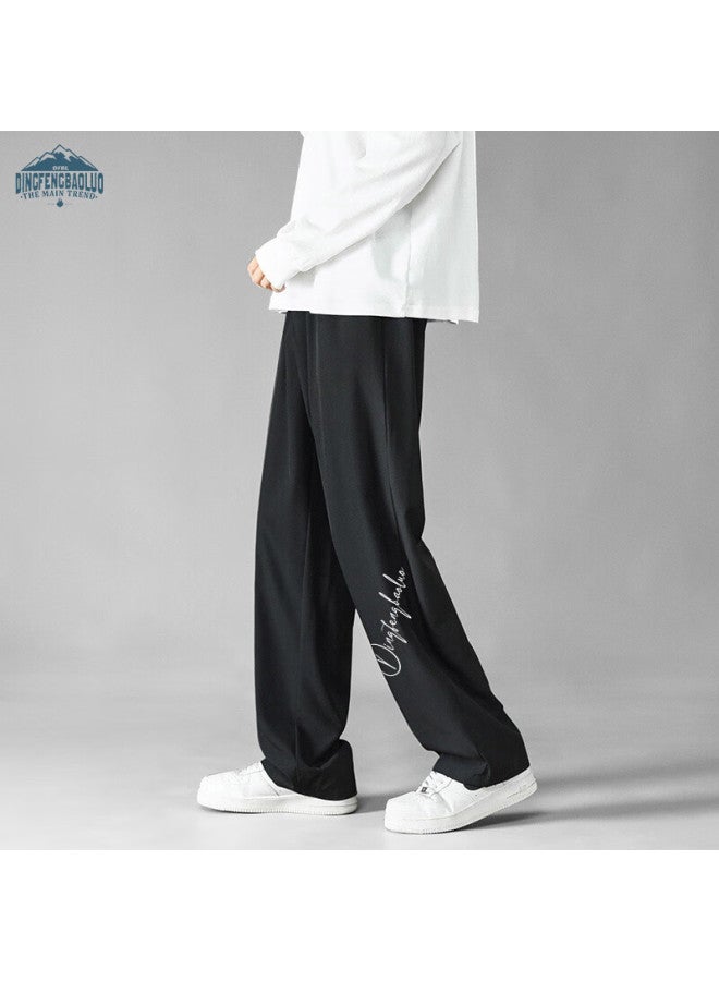 Dingfengbaoluo Men's Casual Loose Straight Leg Comfortable Wide Leg Pants Spring Summer Sports Trousers Ddf04 Black L - Image 3