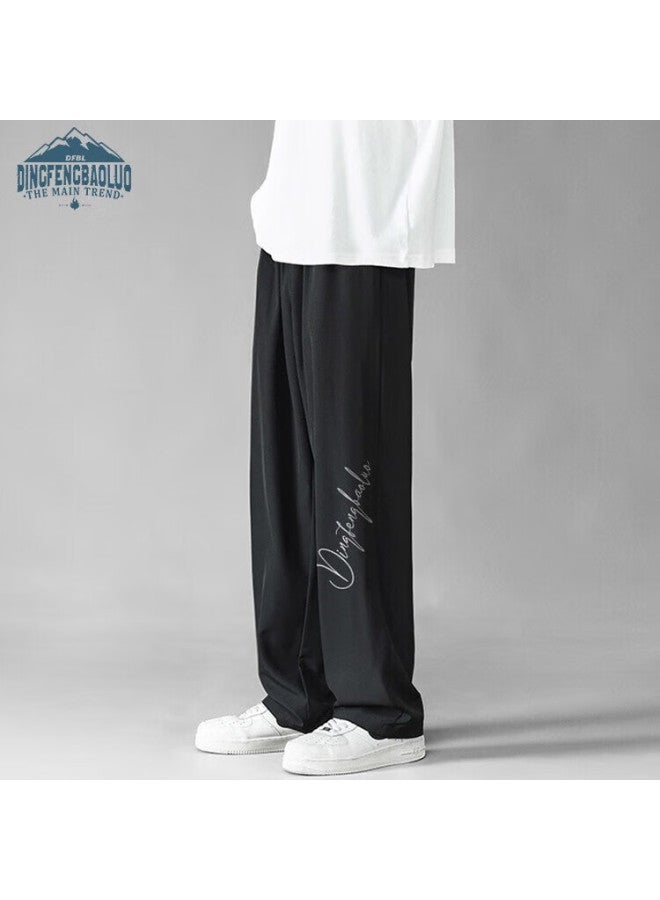 Dingfengbaoluo Men's Casual Loose Straight Leg Comfortable Wide Leg Pants Spring Summer Sports Trousers Ddf04 Black L - Image 4