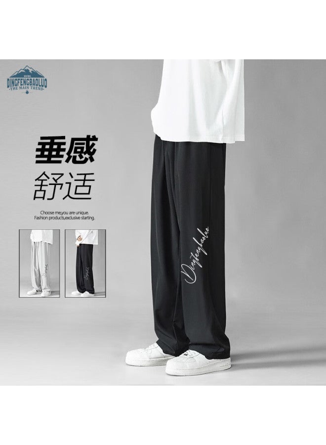 Dingfengbaoluo Men's Casual Loose Straight Leg Comfortable Wide Leg Pants Spring Summer Sports Trousers Ddf04 Black L - Image 1