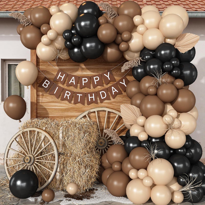 Froova Black and Brown Balloon Garland Arch Kit, 105 PCS Black Brown and Nude Beige Balloon Different Size for Western Farm First Rodeo Wild West Cowboy Baby Shower Birthday Party Decorations - Image 1