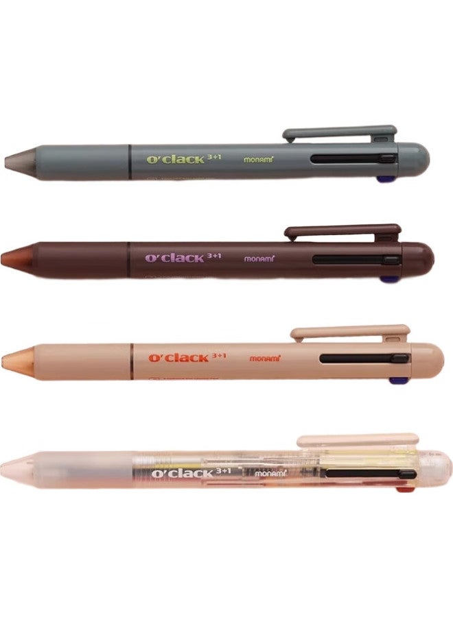 Monami 4-In Multifunctional Pen, Three-Color Ballpoint Pen + 0.5Mm Mechanical Pencil, Multi-Color Retractable Gel Pen For Note-Taking, White Barrel 01070-247 - Image 1