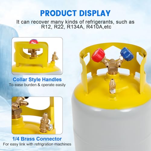FAHKNS 50 LB Refrigerant Recovery Tank for R12, R22, R134A, R410A Refrigerant with 1/4 SAE Y-Valve Liquid/Vapor Reclaim Tank AC Freon Recovery Tank Refrigerant Recovery Cylinder Tank Reusable - Image 3