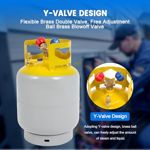 FAHKNS 50 LB Refrigerant Recovery Tank for R12, R22, R134A, R410A Refrigerant with 1/4 SAE Y-Valve Liquid/Vapor Reclaim Tank AC Freon Recovery Tank Refrigerant Recovery Cylinder Tank Reusable - Image 4