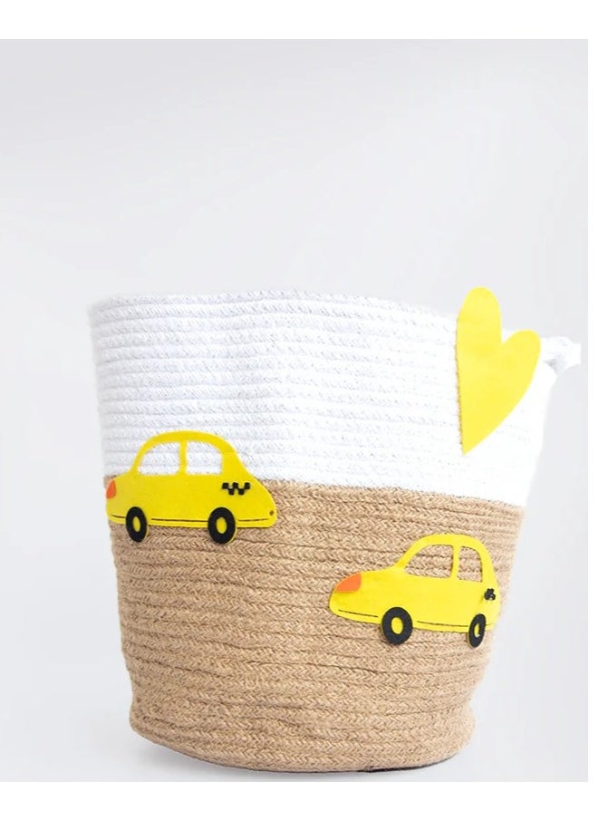 Yellow Doodle - Yellow Doodle Cotton Rope Basket - Love for Cars (Large) - Image 1