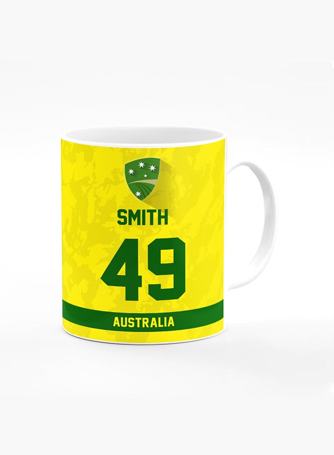 Stylizedd Designer Printed Coffee Mug with Heavy Duty Handle 11oz Ceramic Personalised Gift Mugs Cup - Cricket Player - Steve Smith, Jersey Number - 49 (With Logo) - Image 1