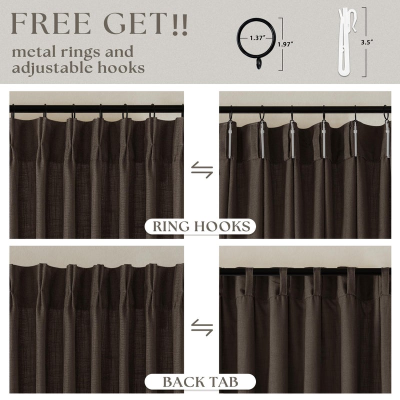 TWODRAPES Dark Chocolate Pinch Pleated Linen Curtains 2 Panels for Living Room Bedroom Memory Training Shaped Semi Sheer Pleat Drapes with Hooks Rings Light Filtering Window Curtain 40x90 - Image 5