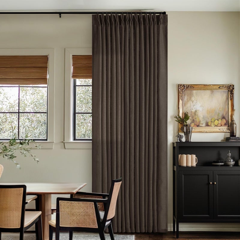 TWODRAPES Dark Chocolate Pinch Pleated Linen Curtains 2 Panels for Living Room Bedroom Memory Training Shaped Semi Sheer Pleat Drapes with Hooks Rings Light Filtering Window Curtain 40x90 - Image 1