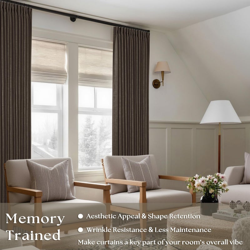 TWODRAPES Dark Chocolate Pinch Pleated Linen Curtains 2 Panels for Living Room Bedroom Memory Training Shaped Semi Sheer Pleat Drapes with Hooks Rings Light Filtering Window Curtain 40x90 - Image 2