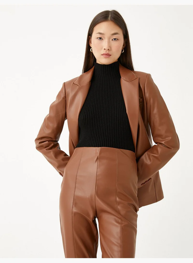 كوتون Faux Leather Blazer Jacket Pocket Detail