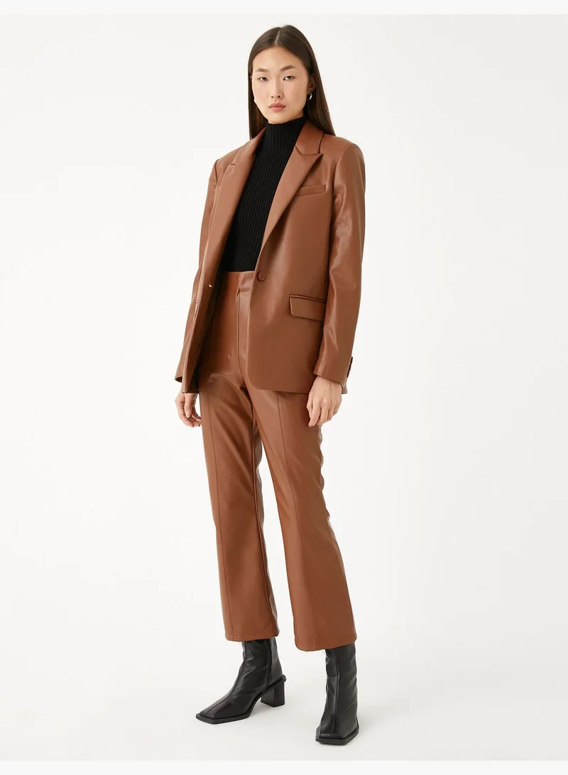 كوتون Faux Leather Blazer Jacket Pocket Detail