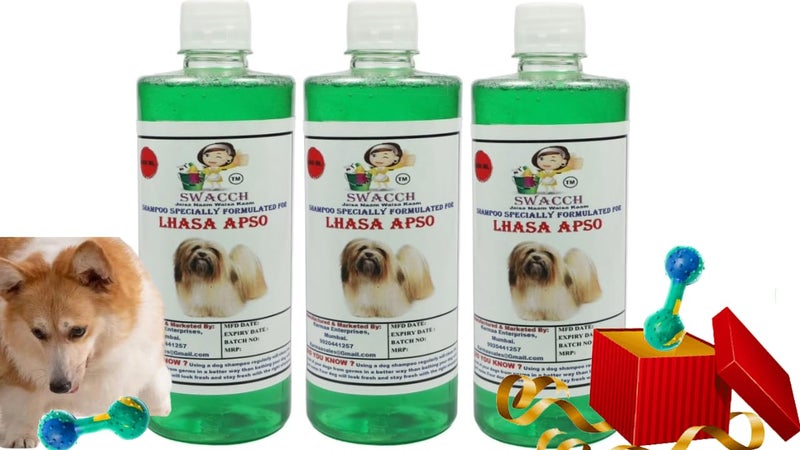 swacch Lhasa Apso Dog Shampoo + Dumbbell Toy I Durable Rubber Dog Toy for Chewing I Playing,Teeth Cleaning & Training Toy I Combo Pack I 500ml Pack of 3 Neem Alovera - Image 1