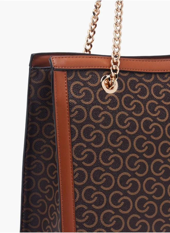 Celeste Women Monogram Print Tote Bag with Double Handle and Zip Closure