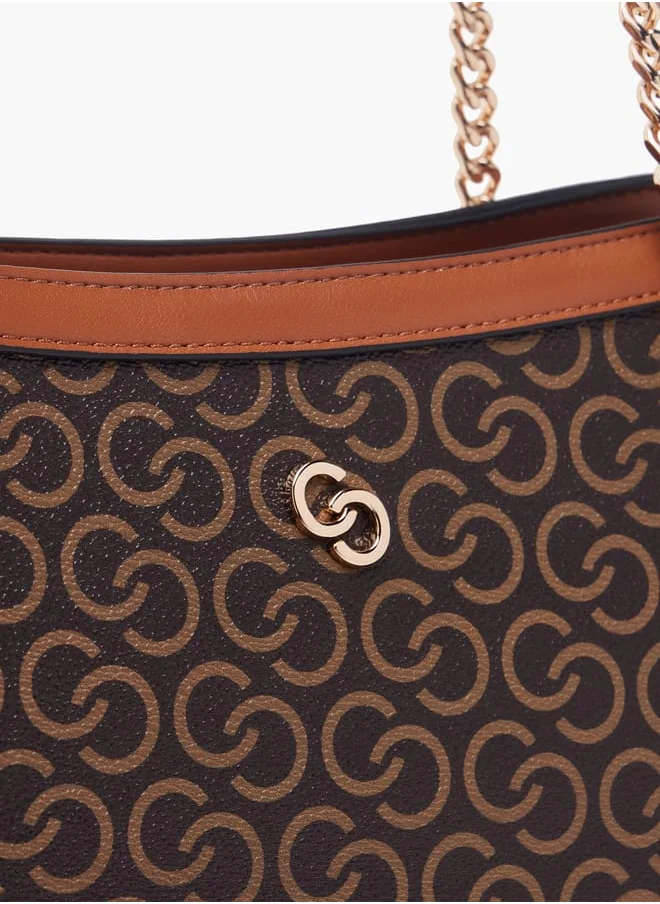 Celeste Women Monogram Print Tote Bag with Double Handle and Zip Closure
