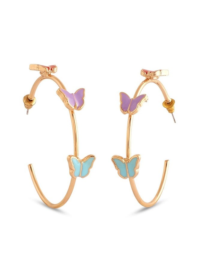 Ami Multicolor Enamel Butterflies Contemporary Semi Hoop Studs Earrings For Women-ZPFK20549 - Image 1