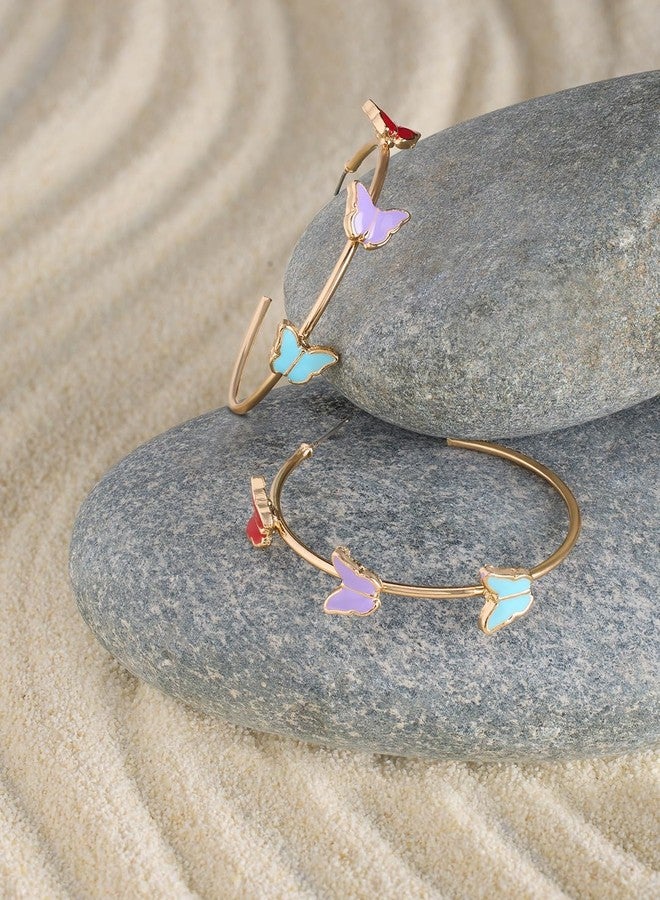 Ami Multicolor Enamel Butterflies Contemporary Semi Hoop Studs Earrings For Women-ZPFK20549 - Image 2