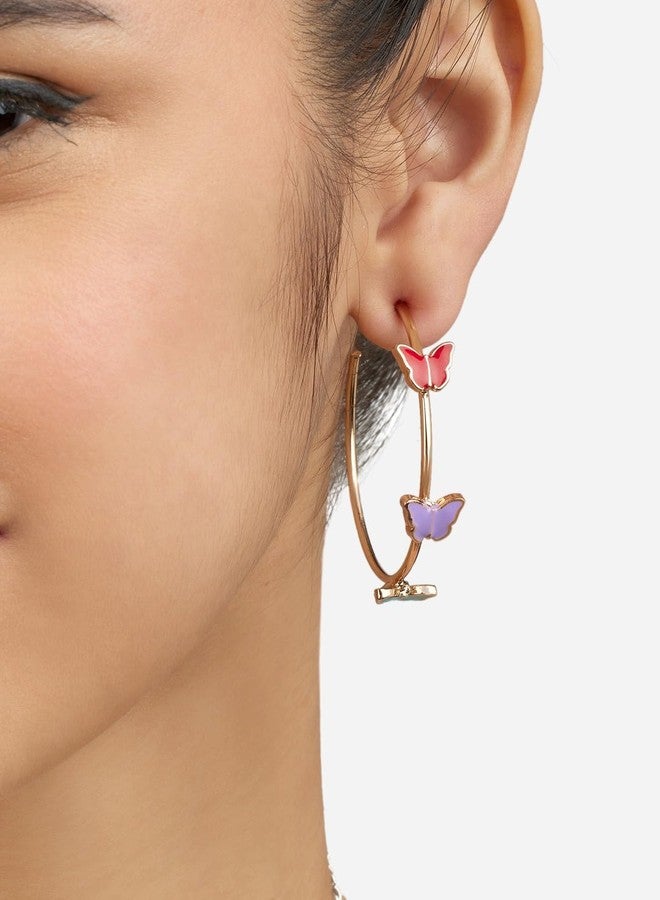 Ami Multicolor Enamel Butterflies Contemporary Semi Hoop Studs Earrings For Women-ZPFK20549 - Image 3