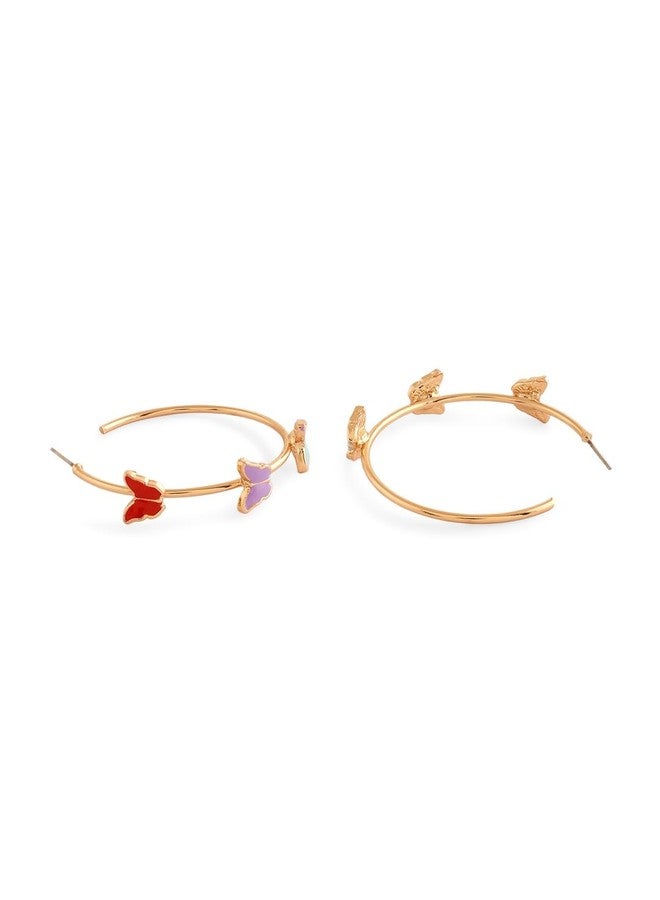 Ami Multicolor Enamel Butterflies Contemporary Semi Hoop Studs Earrings For Women-ZPFK20549 - Image 4