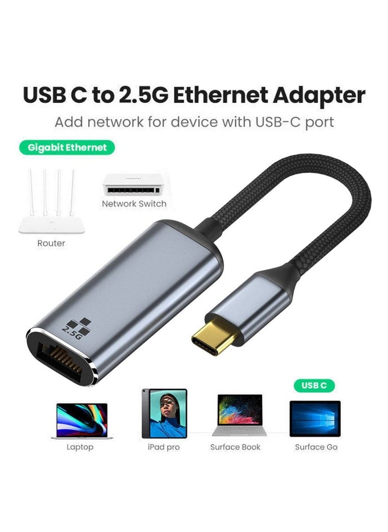 CY USB C to 2.5Gbps Ethernet Adapter,USB 3.1 Type C to RJ45 2500Mbps GBE Gigabit Ethernet Network LAN Cable Adapter for Laptop