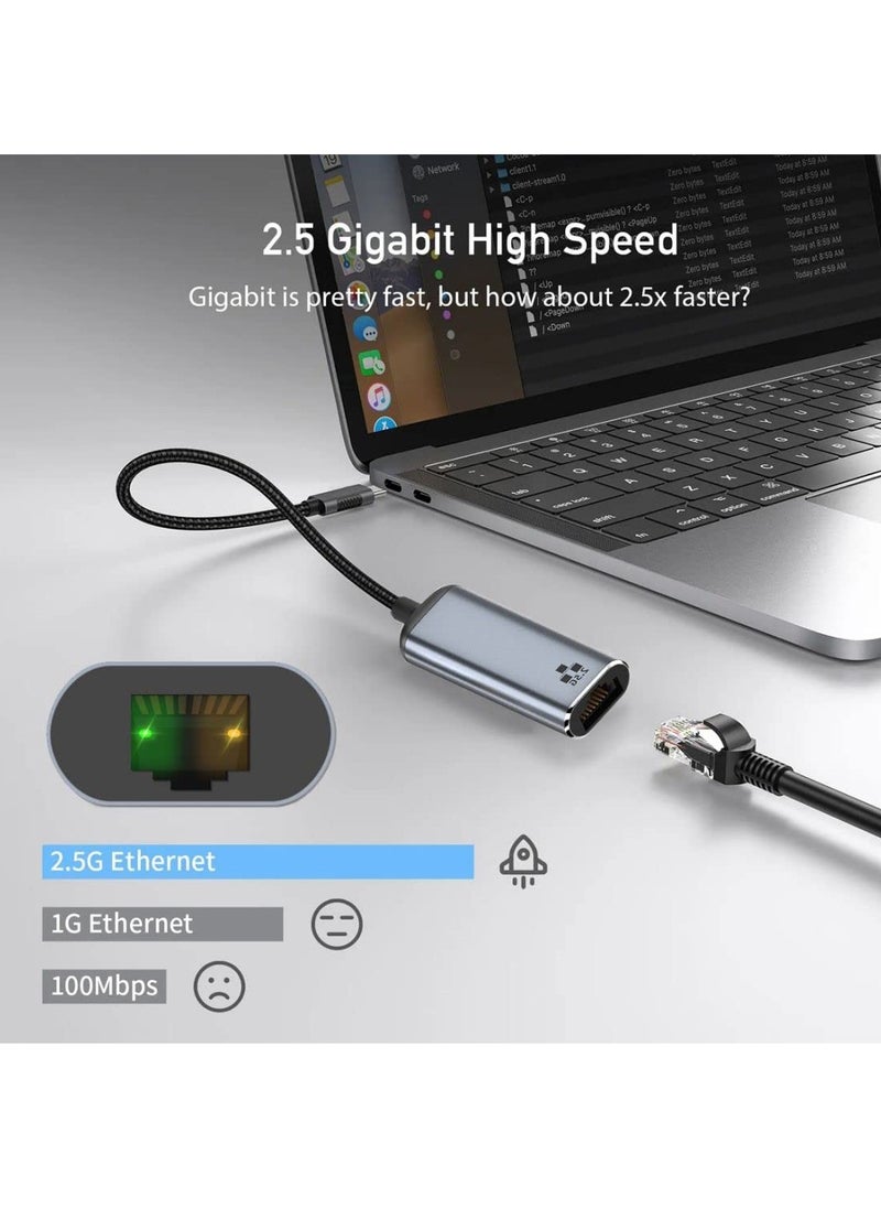CY USB C to 2.5Gbps Ethernet Adapter,USB 3.1 Type C to RJ45 2500Mbps GBE Gigabit Ethernet Network LAN Cable Adapter for Laptop