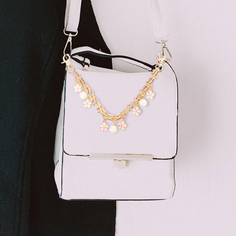 Pearl Purse Chain Strap Extender DIY Bag Accessory with Flower Accent - Image 4