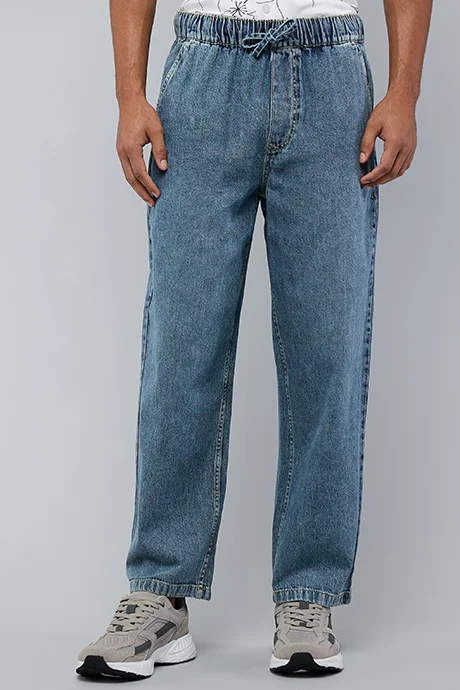أر أند بي Washed Straight Fit Jeans with Elastic Waist