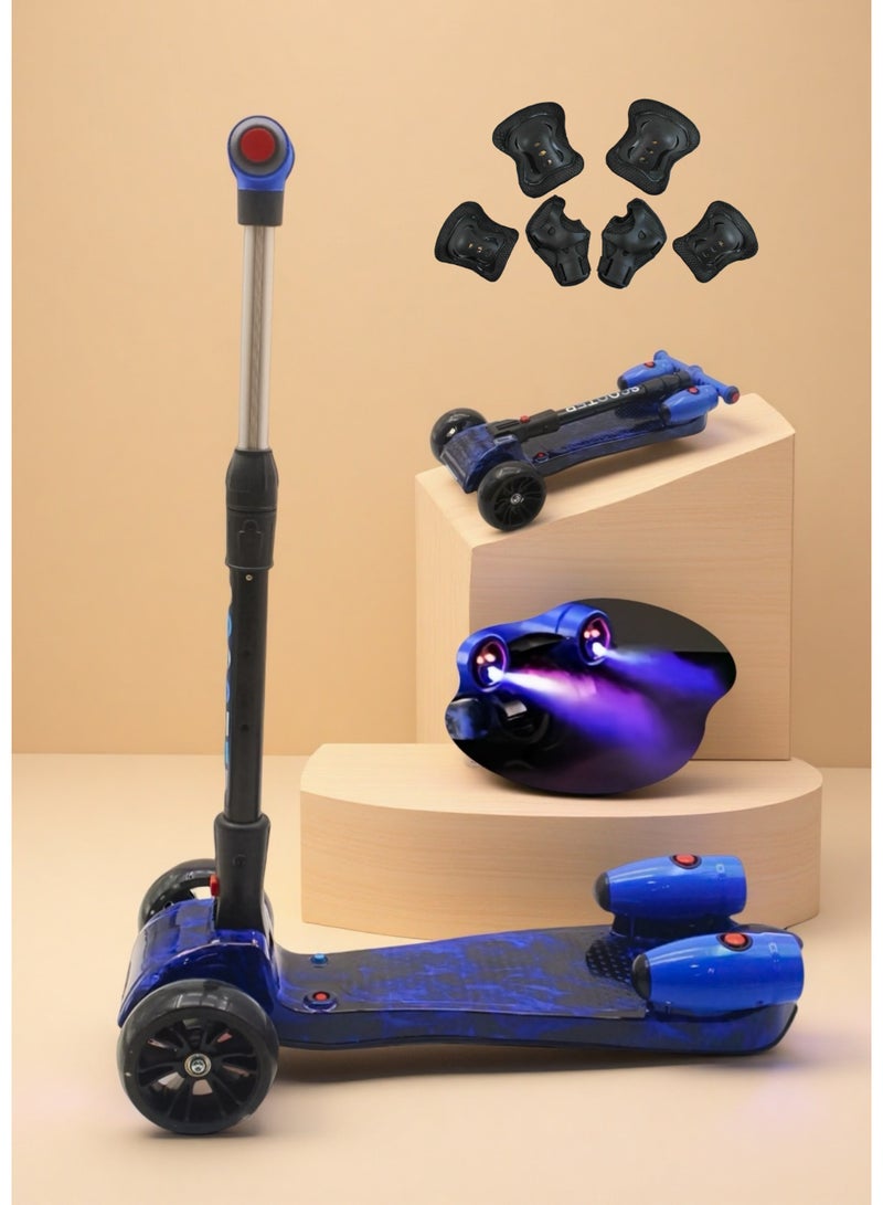 إيزي فيتشور سكوتر أطفال سهل التوجيه بتقنية بلوتوث مع مكبر صوت بلوتوث وعجلات LED وتأثير رذاذ دخان - سكوتر بثلاث عجلات للأعمار من 3 إلى 14 عامًا، قابل لتعديل الارتفاع وقابل للطي، يتضمن مجموعة معدات واقية - Image 1
