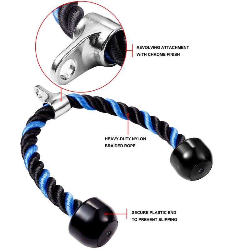 AWEFRANK Deluxe Tricep Rope Pull Down Cable, 27 & 36 Inch Rope Length, Easy to Grip & Non-Slip Cable Attachment for Gym Workout Exercise - Image 2