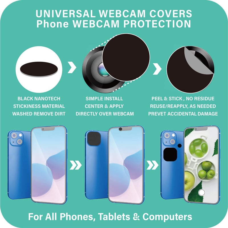 27 Pcs Nano Universal Webcam Covers - 5-Sizes for Every Size Webcam on Any Device -Reusable/Washed Multi-use – Protect Your Privacy and Prevent Lens Glass Breakage- 1 Microfiber Cleaning Cloth - Image 3