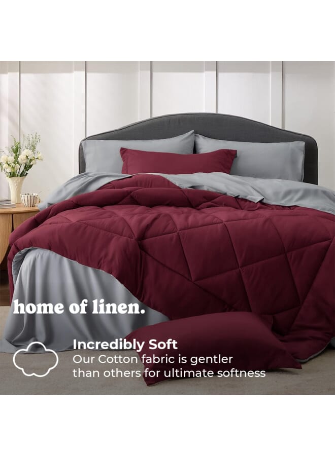 Home of linens 3Pcs Reversible Heavy Comforter Set - 4Kgs - Down Alternative Filling - (For Matress 180cm/200cm) - Size  (250cm x 240cm) + 2 Pillow Case Covers (50cm x 70cm) - Burgundy x Dark Grey - Image 2