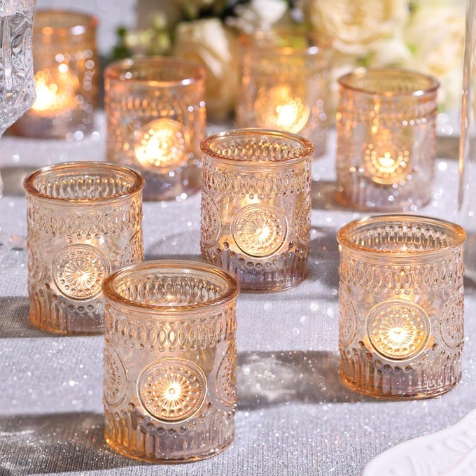 24PCS GOLD GLASS VOTIVE CANDLE HOLDERS WEDDING DECORATIONS GOLD CENTERPIECES FOR TABLES BRIDAL SHOWER FALL PARTY HOME TABLE DECOR