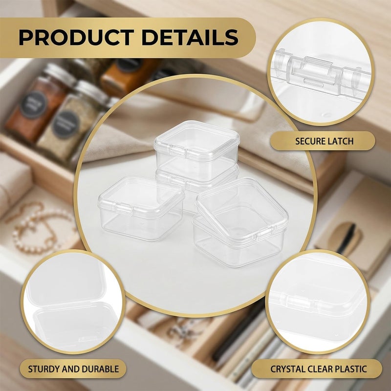 Rumyve 6Pcs Clear Plastic Storage Boxes with Lids - Mini Rectangular Containers for Beads, Business Cards, Pills, and Small Items(4.5 * 4.5 * 2 cm) - Image 3