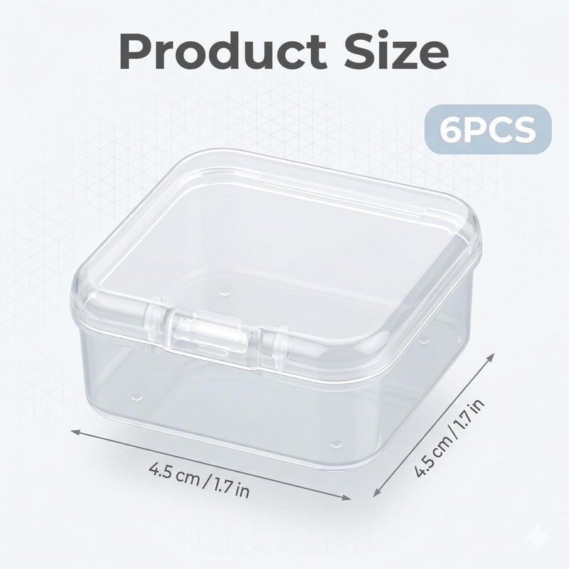 Rumyve 6Pcs Clear Plastic Storage Boxes with Lids - Mini Rectangular Containers for Beads, Business Cards, Pills, and Small Items(4.5 * 4.5 * 2 cm) - Image 2