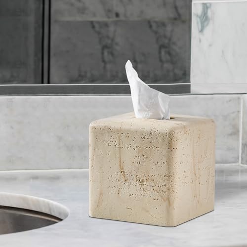Polytree Natural Travertine Textures Tissue Box Cover Square for Home Decor,Resin Heavy Tissue Box Holder for Bathroom Countertop,Tabletop,Bedside Table,Office (Handmade of Resin) - Image 5