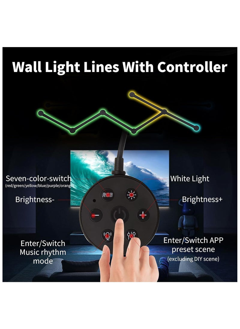 KADRAMA 6 LED Light Lines Smart BT RGB Wall Light Lines, DIY Color LED Dimmable Light Bars Music Sync Gaming Room, Bedroom (Black)  - Image 2