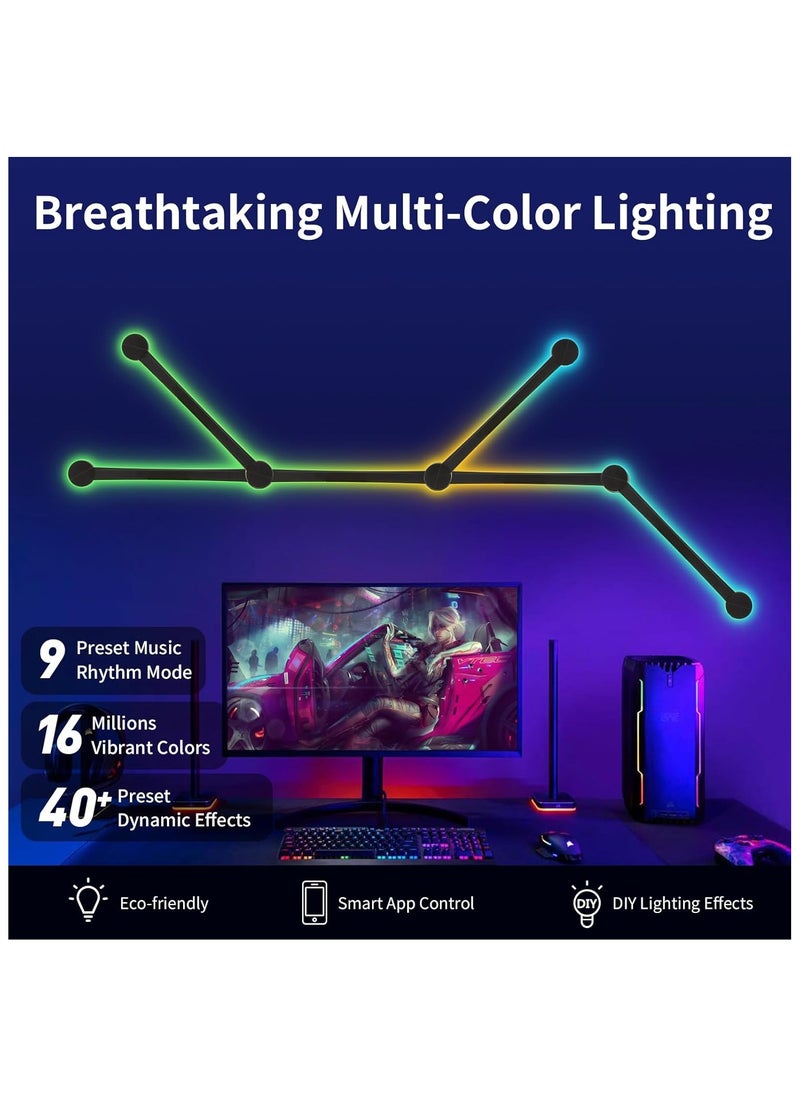 KADRAMA 6 LED Light Lines Smart BT RGB Wall Light Lines, DIY Color LED Dimmable Light Bars Music Sync Gaming Room, Bedroom (Black)  - Image 3