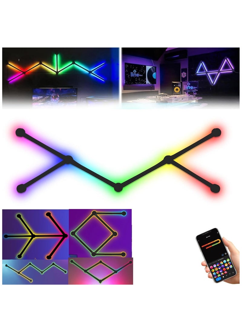 KADRAMA 6 LED Light Lines Smart BT RGB Wall Light Lines, DIY Color LED Dimmable Light Bars Music Sync Gaming Room, Bedroom (Black)  - Image 1