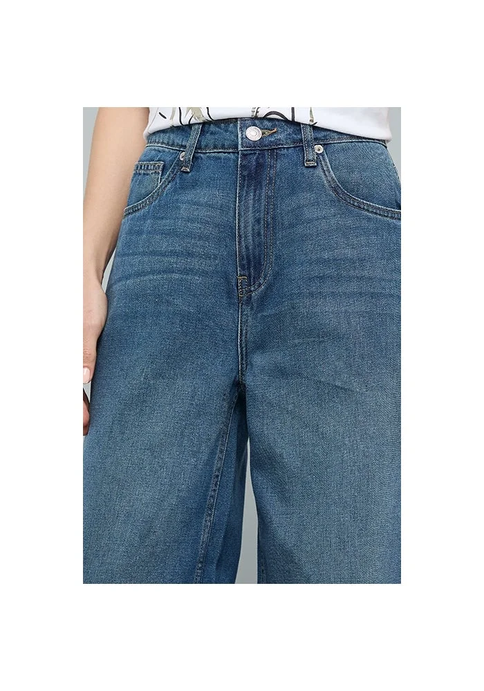 R&b  Faded Barrel Jeans with Button Closure for Women | Best Price UAE