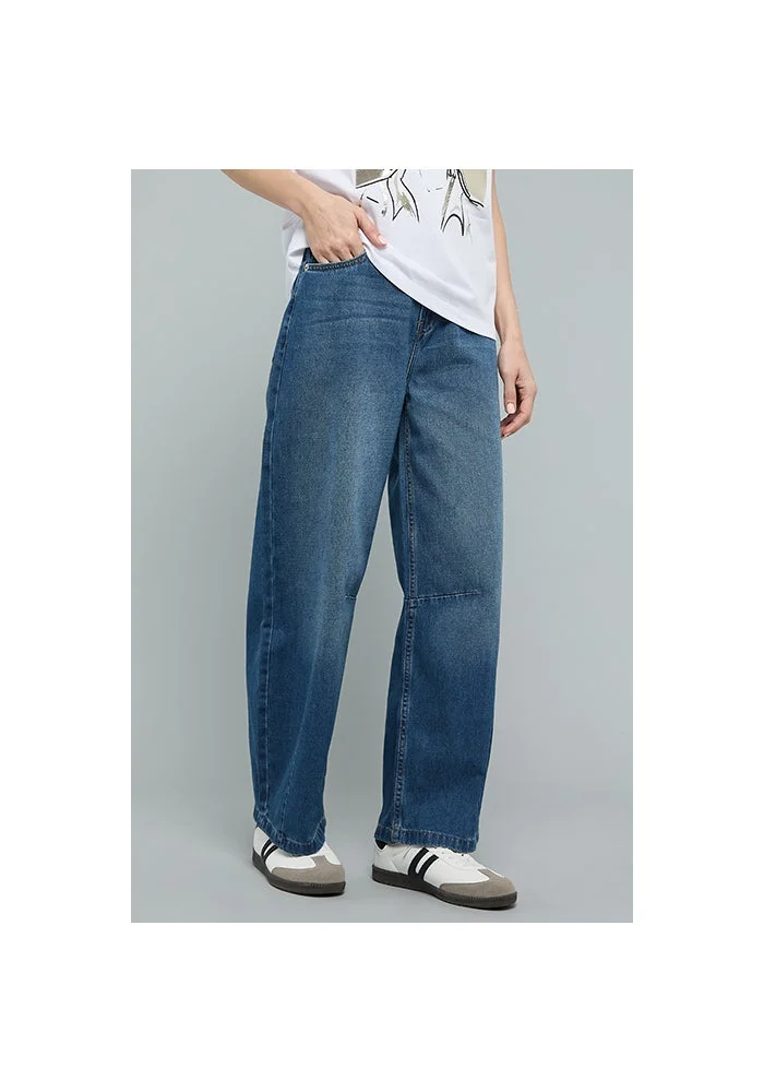 R&b  Faded Barrel Jeans with Button Closure for Women | Best Price UAE