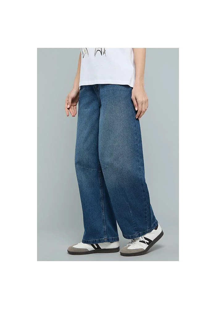 R&b  Faded Barrel Jeans with Button Closure for Women | Best Price UAE