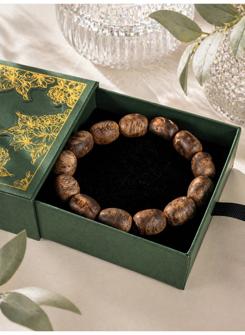 TranquilBeads Premium Natural Agarwood Prayer Beads Bracelet for Men, Oily Oud Wood Tasbih Misbaha with Natural Grain & Insect Marks, Handmade Luxury Gift for Ramadan Eid Birthday Father - Image 1